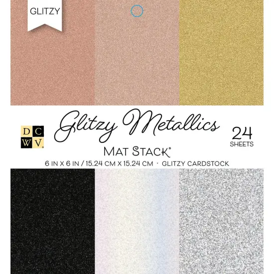 DCWV Single-Sided Cardstock Stack 6"X6" 24/Pkg-Glitzy Metallics W/Glitter, 6 Designs {1}