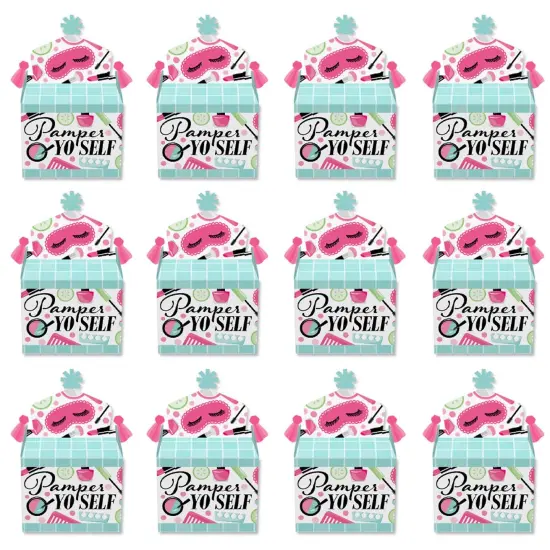 Big Dot of Happiness Spa Day - Treat Box Party Favors - Girls Makeup Party Goodie Gable Boxes - Set of 12 {6}