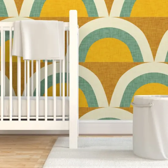 Pre-Pasted Wallpaper 2FT Wide Midcentury Modern Rainbow Magic Green Retro Midcentury Modern Dots Colors Custom Pre-pasted Wallpaper by Spoonflower {7}