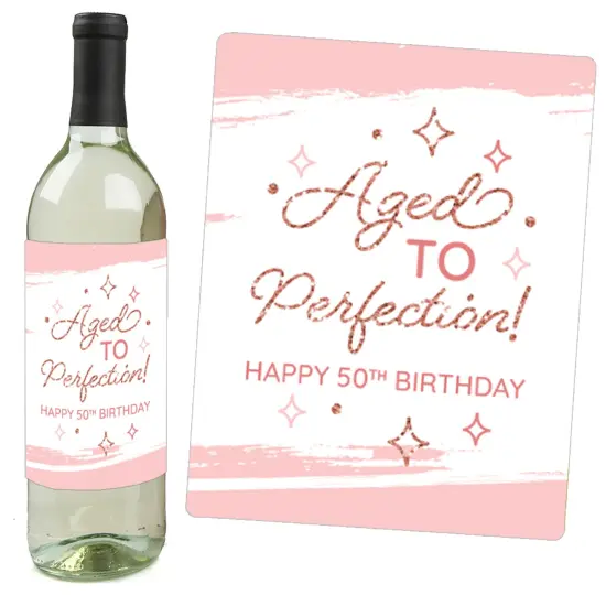 Big Dot of Happiness 50th Pink Rose Gold Birthday Party Decorations for Women and Men Wine Bottle Label Stickers 4 Ct {3}
