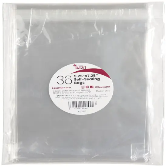 CousinDIY Self-Sealing Bags 36/Pkg-Clear, 5.25"X7.25" {1}