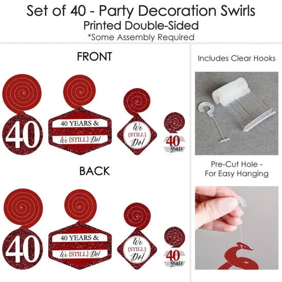 Big Dot of Happiness We Still Do - 40th Wedding Anniversary - Anniversary Party Hanging Decor - Party Decoration Swirls - Set of 40 {7}
