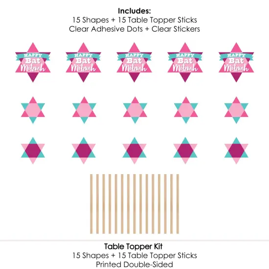 Big Dot of Happiness Pink Bat Mitzvah - Girl Party Centerpiece Sticks - Table Toppers - Set of 15 {7}