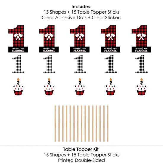 Big Dot of Happiness 1st Birthday Lumberjack - Channel The Flannel - Buffalo Plaid First Birthday Party Centerpiece Sticks - Table Toppers - Set of 15 {7}
