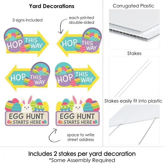 Big Dot of Happiness Easter Egg Hunt - Easter Bunny Party Yard Sign with Stakes - Double Sided Outdoor Lawn Sign - Set of 3 {7}