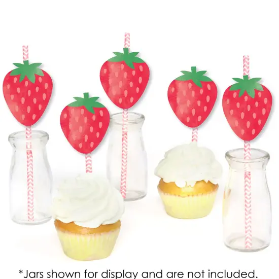 Big Dot of Happiness Berry Sweet Strawberry - Paper Straw Decor - Fruit Themed Birthday Party or Baby Shower Striped Decorative Straws - Set of 24 {7}
