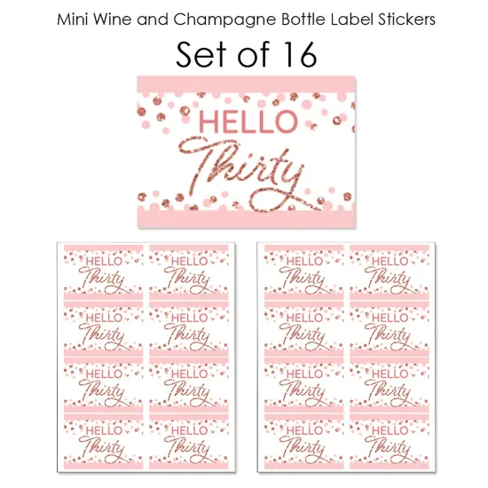 Big Dot of Happiness 30th Pink Rose Gold Birthday Mini Wine & Champagne Bottle Label Stickers Happy Birthday Party Favor Gift for Women and Men 16 Ct {7}