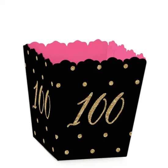 Big Dot of Happiness Chic 100th Birthday - Pink, Black and Gold - Party Mini Favor Boxes - Birthday Party Treat Candy Boxes - Set of 12 {1}