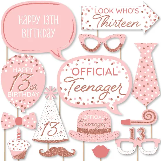 Big Dot of Happiness 13th Pink Rose Gold Birthday - Happy Birthday Party Photo Booth Props Kit - 20 Count {1}