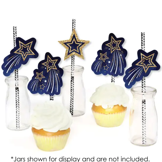 Big Dot of Happiness Starry Skies - Paper Straw Decor - Gold Celestial Party Striped Decorative Straws - Set of 24 {6}
