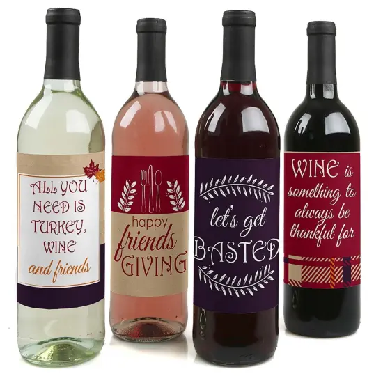 Big Dot of Happiness Friends Thanksgiving Feast - Friendsgiving Party Decorations for Women and Men - Wine Bottle Label Stickers - Set of 4 {1}