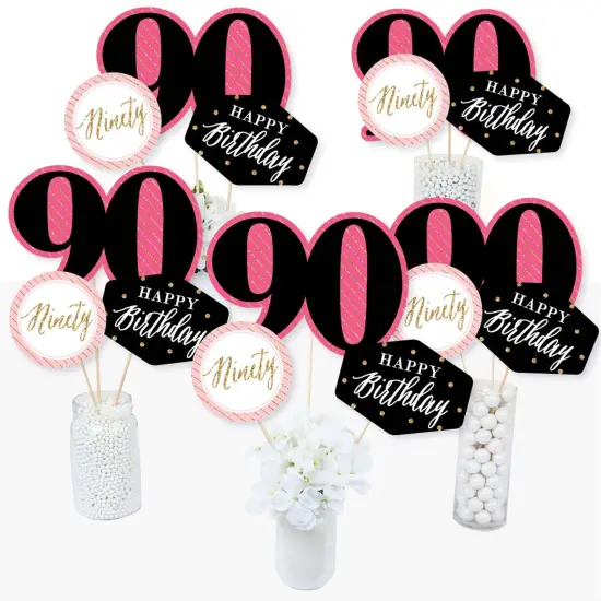 Big Dot of Happiness Chic 90th Birthday - Pink, Black and Gold - Birthday Party Centerpiece Sticks - Table Toppers - Set of 15 {3}