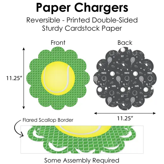 Big Dot of Happiness You Got Served Tennis Baby Shower or Birthday Party Paper Charger and Table Decorations Chargerific Kit Place Setting for 8 {6}
