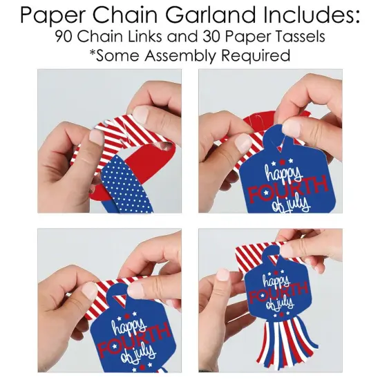 Big Dot of Happiness 4th of July - 90 Chain Links and 30 Paper Tassels Decoration Kit - Independence Day Paper Chains Garland - 21 feet {6}