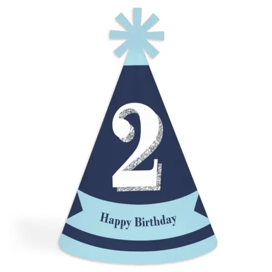 Big Dot of Happiness 2nd Birthday Boy - Two Much Fun - Cone Happy Second Birthday Party Hats for Kids and Adults - Set of 8 (Standard Size) {1}