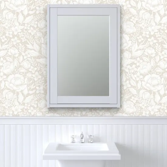 Peel & Stick Wallpaper 2FT Wide Neutral Victorian Large Scale Chintz William Morris Cottage Neutral Botanical Earth Tone Elegant Garden Custom Removable Wallpaper by Spoonflower {6}