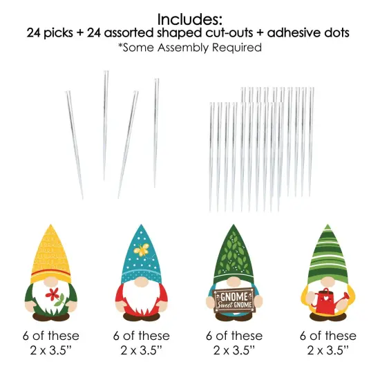 Big Dot of Happiness Garden Gnomes - Dessert Cupcake Toppers - Forest Gnome Party Clear Treat Picks - Set of 24 {7}