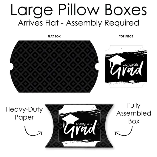Big Dot of Happiness Black and White Grad - Best is Yet to Come - Favor Gift Boxes - Black and White Graduation Party Large Pillow Boxes - Set of 12 {7}