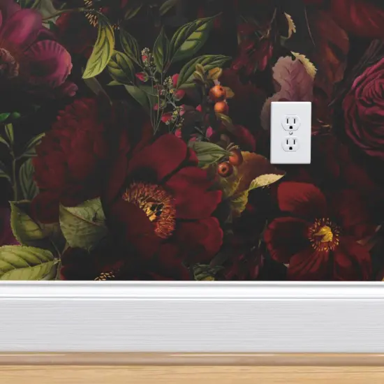 Peel & Stick Wallpaper 2FT Wide Vintage Botanical Dark Chintz Gothic Victorian Moody Romantic Redoute Roses Large Scale Custom Removable Wallpaper by Spoonflower {4}