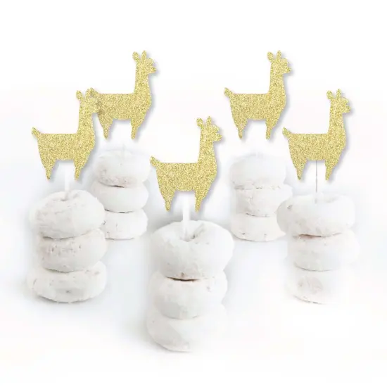 Big Dot of Happiness Gold Glitter Llama - No-Mess Real Gold Glitter Dessert Cupcake Toppers - Baby Shower or Birthday Party Clear Treat Picks - 24 ct {3}