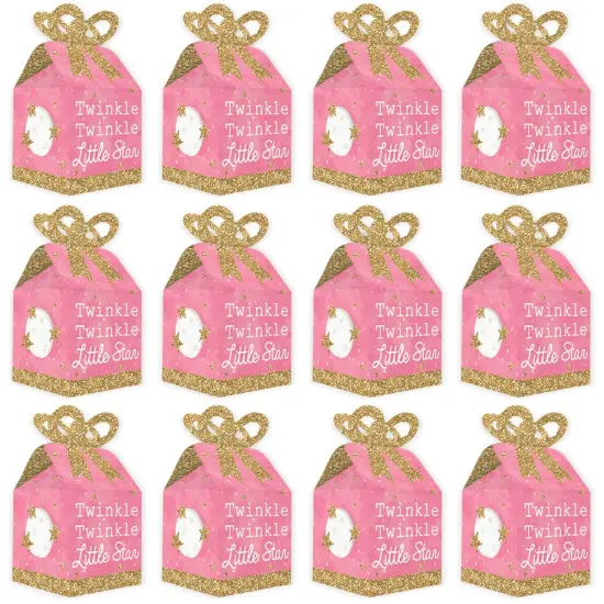 Big Dot of Happiness Pink Twinkle Twinkle Little Star - Square Favor Gift Boxes - Baby Shower or Birthday Party Bow Boxes - Set of 12 {6}