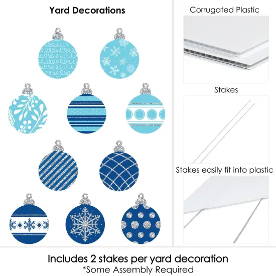 Big Dot of Happiness Blue and Silver Ornaments Lawn Decorations - Outdoor Holiday and Christmas Yard Decorations - 10 Piece {7}