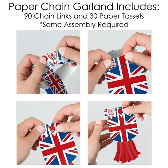 Big Dot of Happiness Cheerio, London - 90 Chain Links and 30 Paper Tassels Decoration Kit - British UK Party Paper Chains Garland - 21 feet {6}
