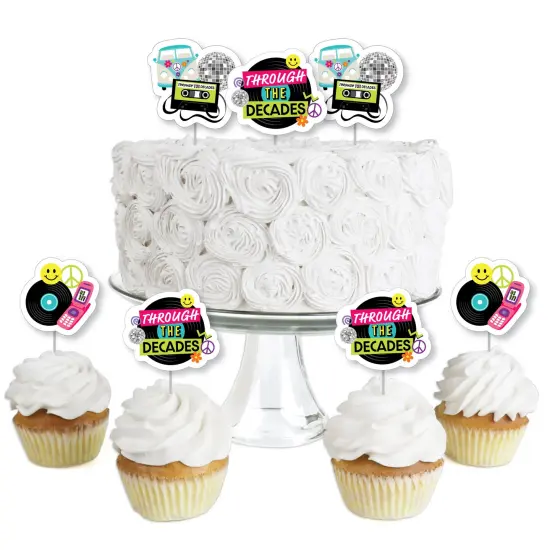 Big Dot of Happiness Through the Decades - Dessert Cupcake Toppers - 50s, 60s, 70s, 80s, and 90s Party Clear Treat Picks - Set of 24 {1}