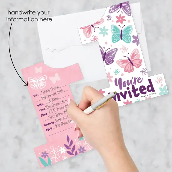 Big Dot of Happiness 1st Birthday Beautiful Butterfly - Shaped Fill-In Invitations Floral First Birthday Party Invitation Cards with Envelopes - 12 Ct {3}