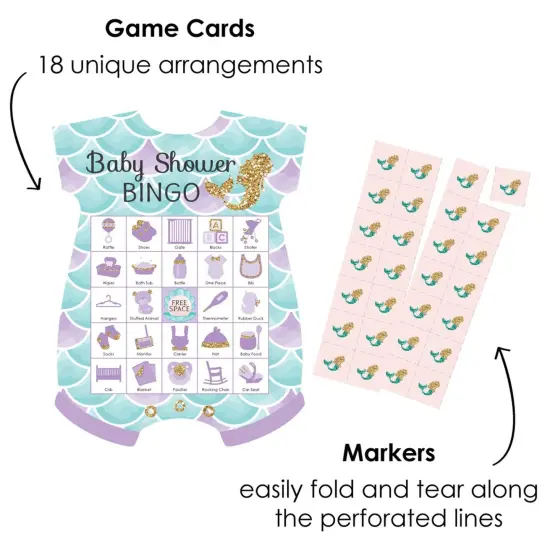 Big Dot of Happiness Let's Be Mermaids - Picture Bingo Cards and Markers - Baby Shower Shaped Bingo Game - Set of 18 {3}