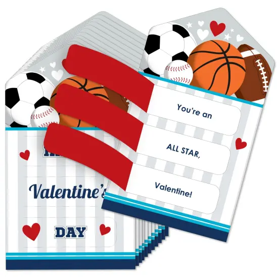 Big Dot of Happiness Go, Fight, Win - Sports - All-Star Cards for Kids - Happy Valentine's Day Pull Tabs - Set of 12 {1}