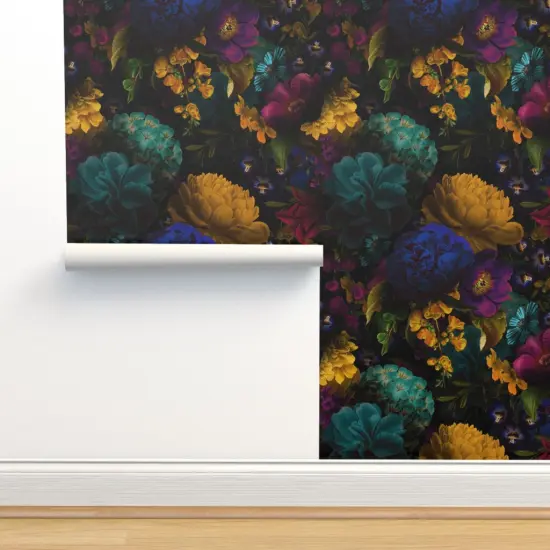 Peel & Stick Wallpaper 2FT Wide Maximalist Vibrant Flowers Romantic Antique Style Victorian Inspired Vintage Look Custom Removable Wallpaper by Spoonflower {2}