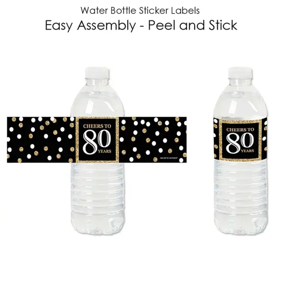 Big Dot of Happiness Adult 80th Birthday - Gold - Birthday Party Water Bottle Sticker Labels - Set of 20 {3}