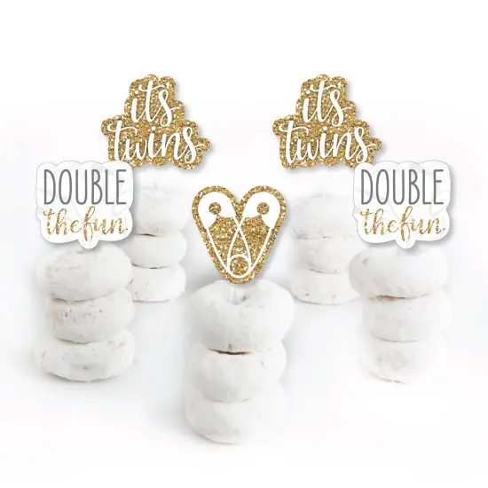 Big Dot of Happiness It's Twins - Dessert Cupcake Toppers - Gold Twins Baby Shower Clear Treat Picks - Set of 24 {3}