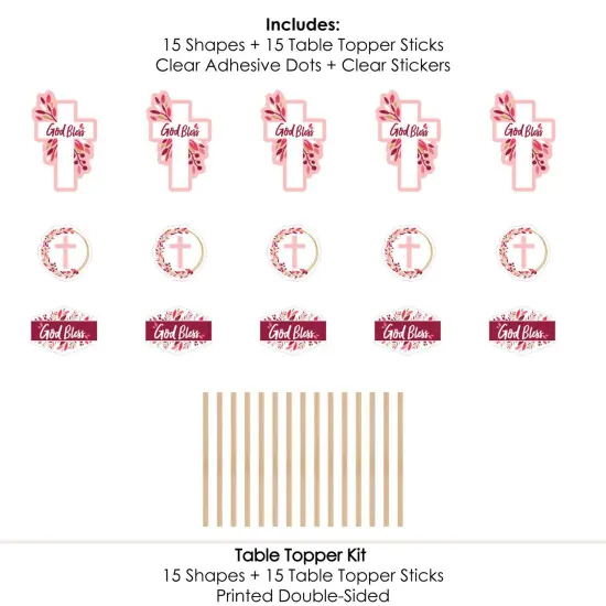 Big Dot of Happiness Pink Elegant Cross - Girl Religious Party Centerpiece Sticks - Table Toppers - Set of 15 {7}