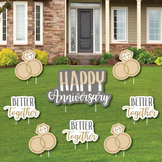 Big Dot of Happiness Happy Anniversary - Yard Sign and Outdoor Lawn Decorations - Gold and Silver Wedding Anniversary Yard Signs - Set of 8 {1}