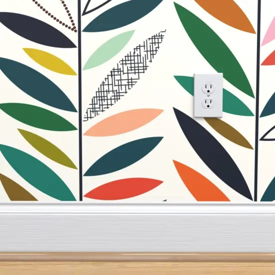 Peel & Stick Wallpaper 2FT Wide Climbing Vines Palm Springs Greenery Mid Century Custom Removable Wallpaper by Spoonflower {4}