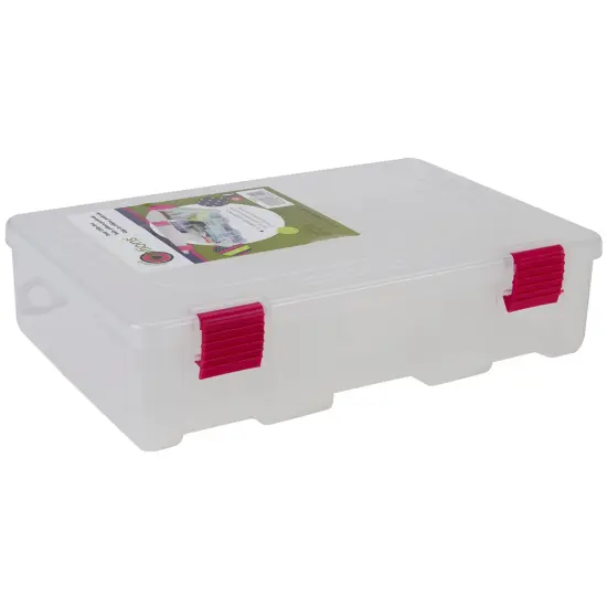 Creative Options Pro Latch Deep Utility Box 4-9 Compartments-11"X7.25"X2.75" Clear W/Magenta {2}