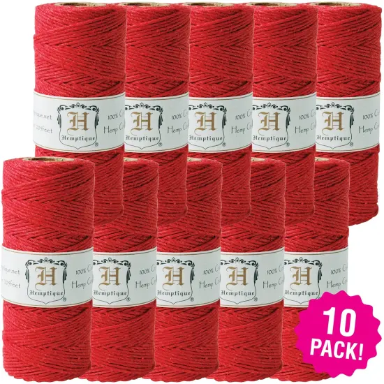 Multipack of 10 - Hemptique Hemp Cord Spool 20lb 205'-Red {1}