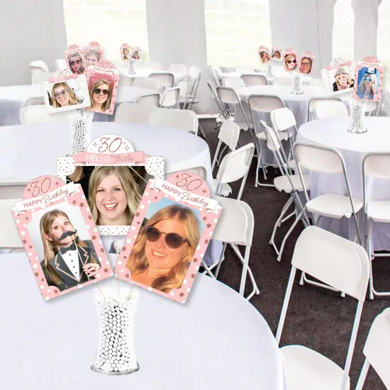 Big Dot of Happiness 30th Pink Rose Gold Birthday Party Picture Centerpiece Photo Table Toppers 15 Pc {4}