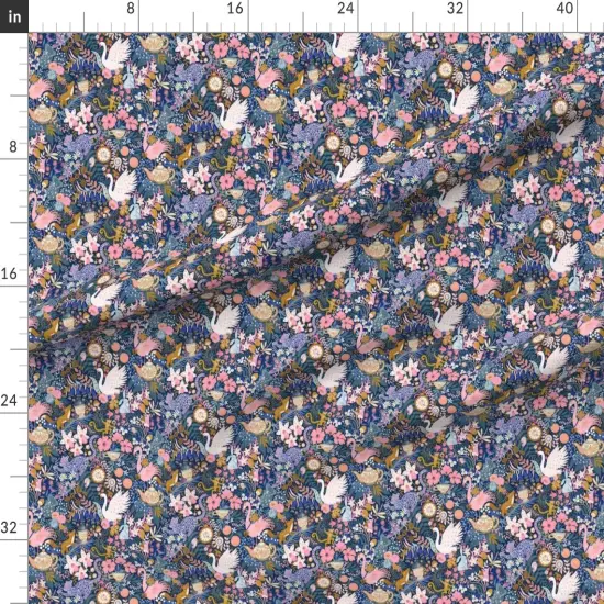Various Fabrics by the Yard or Fat Quarter Maximalist Tea Party Whimsical Chintz Pink Purple Mustard Swans And Flamingos Custom Printed Fabric by Spoonflower {1}
