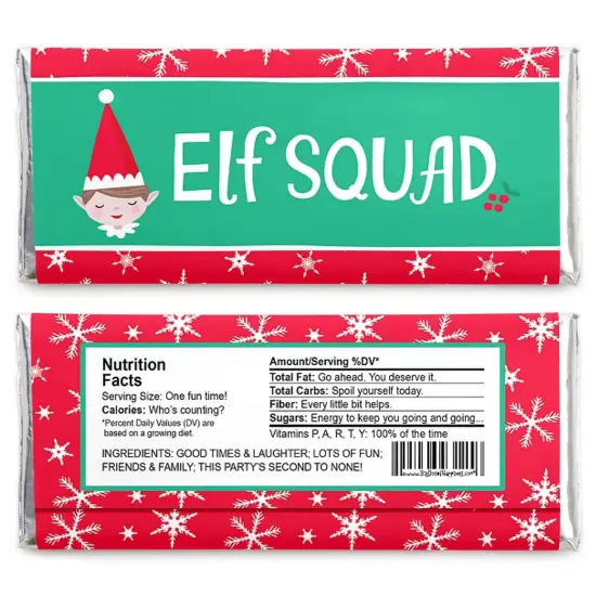 Big Dot of Happiness Elf Squad - Candy Bar Wrapper Kids Elf Christmas and Birthday Party Favors - Set of 24 {3}