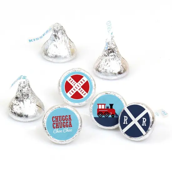 Big Dot of Happiness Railroad Party Crossing - Train Birthday or Baby Shower Round Candy Sticker Favors - Labels Fits Chocolate Candy (1 sheet of 108) {1}
