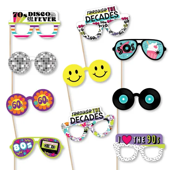 Big Dot of Happiness Through the Decades Glasses - Paper Card Stock 50s, 60s, 70s, 80s, and 90s Party Photo Booth Props Kit - 10 Count {1}