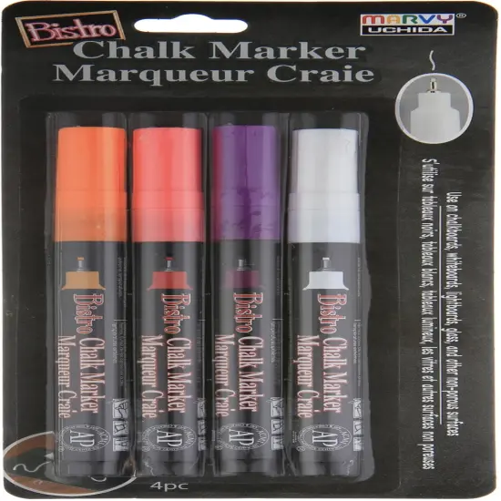 Uchida Bistro Chalk Marker Fine Point Set 4/Pkg-Fluorescent Violet, Orange, Red & White {1}