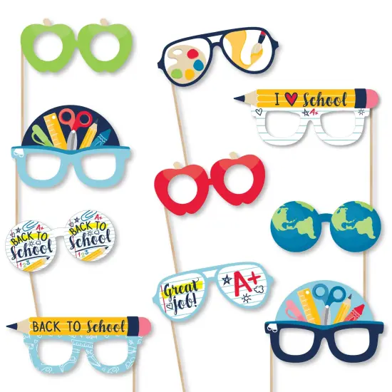 Big Dot of Happiness Back to School Glasses - Paper Card Stock First Day of School Classroom Decorations Photo Booth Props Kit - 10 Count {1}