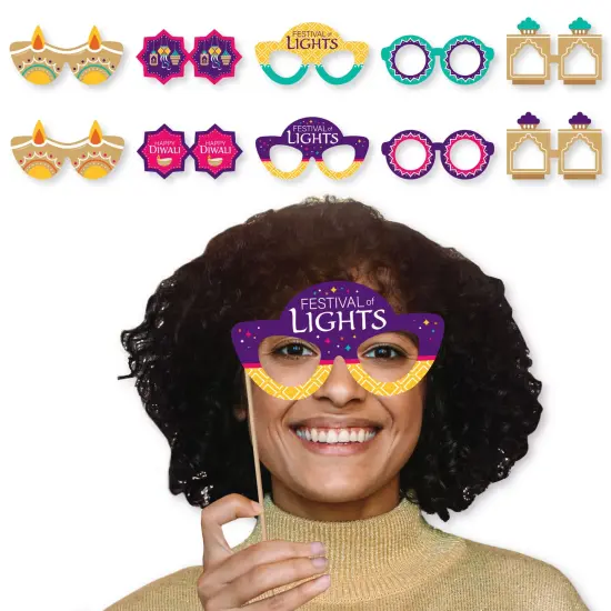 Big Dot of Happiness Happy Diwali Glasses - Paper Card Stock Festival of Lights Party Photo Booth Props Kit - 10 Count {3}