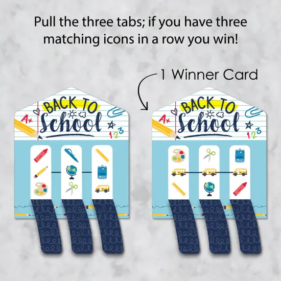 Big Dot of Happiness Back to School - First Day of School Classroom Game Pickle Cards - Pull Tabs 3-in-a-Row - Set of 12 {4}