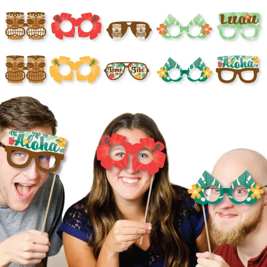 Big Dot of Happiness Tropical Luau Glasses - Paper Card Stock Hawaiian Beach Party Photo Booth Props Kit - 10 Count {3}