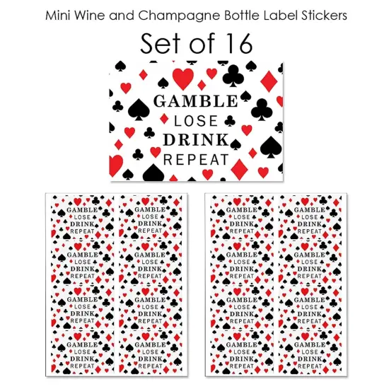 Big Dot of Happiness Las Vegas - Mini Wine and Champagne Bottle Label Stickers - Casino Party Favor Gift for Women and Men - Set of 16 {7}